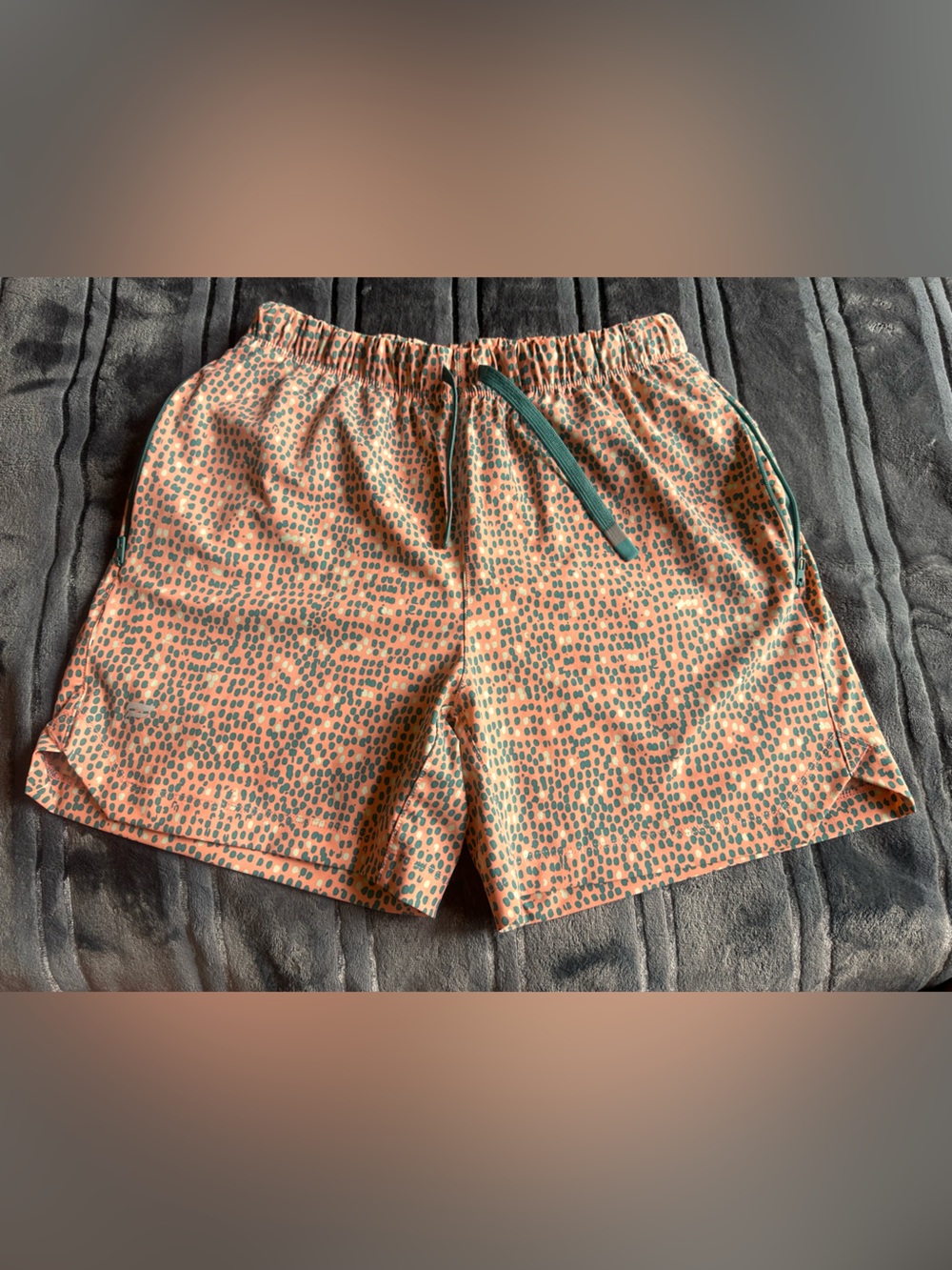 Fabletics the one shorts Peach Shorts with Teal Spot Print and Teal Trim